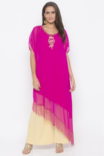 Plus Size Georgette Embroidery Kurti In Pink Colour - KR2711071