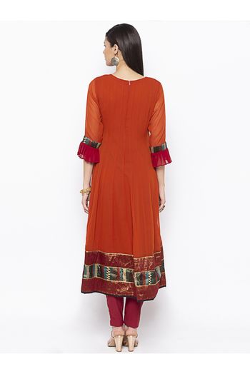 Plus Size Georgette Embroidery Kurti In Rust Colour - KR2711062