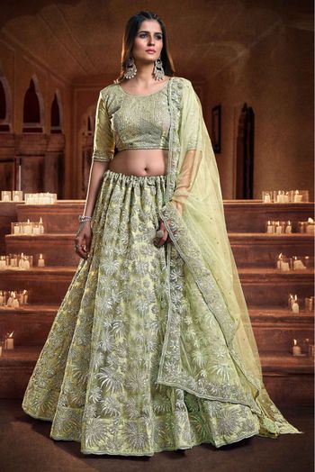 Silk Thread Work Lehenga Choli In Green Colour LD05644299