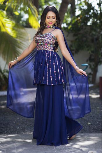 Georgette Embroidery Palazzo Pant Suit In Blue Colour - SS1780557