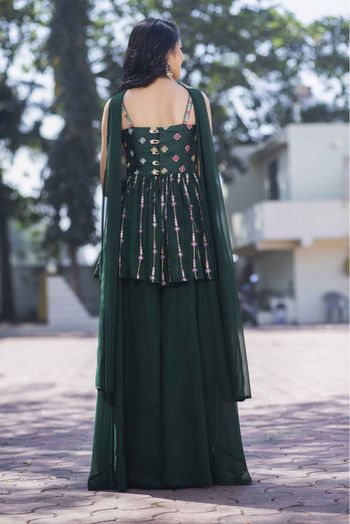 Georgette Embroidery Palazzo Pant Suit In Green Colour - SS1780558