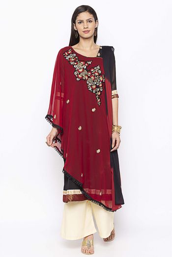 Plus Size Georgette Embroidery Palazzo Pant Suit In Maroon Colour - SS2711123