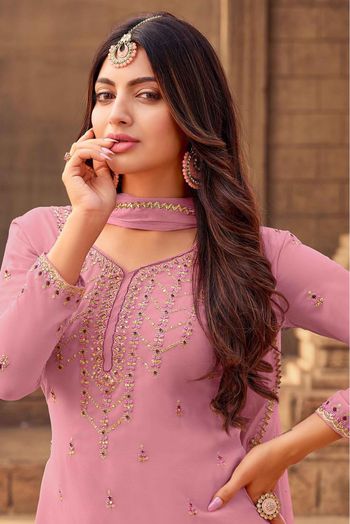 Georgette Embroidery Palazzo Pant Suit In Pink Colour - SM5412862