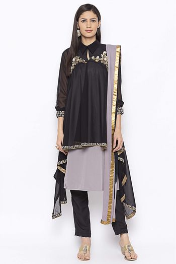 Plus Size Georgette Embroidery Pant Style Suit In Black Colour - SS2711134