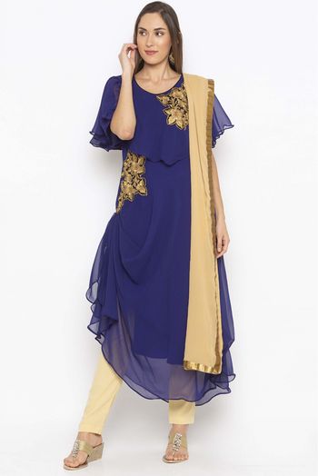 Plus Size Georgette Embroidery Pant Style Suit In Blue Colour - SS2711119