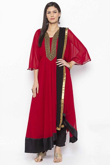 Plus Size Georgette Embroidery Pant Style Suit In Maroon Colour - SS2711129