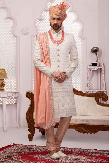 Georgette Embroidery Sherwani In Off White Colour - SH5412808