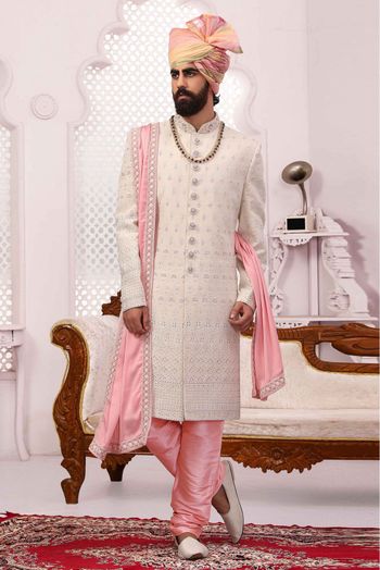 Georgette Embroidery Sherwani In Off White Colour - SH5412809