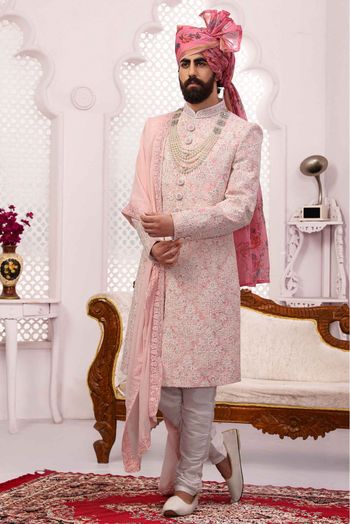 Georgette Embroidery Sherwani In Pink Colour - SH5412805