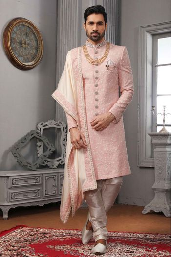 Georgette Embroidery Sherwani In Pink Colour - SH5412816