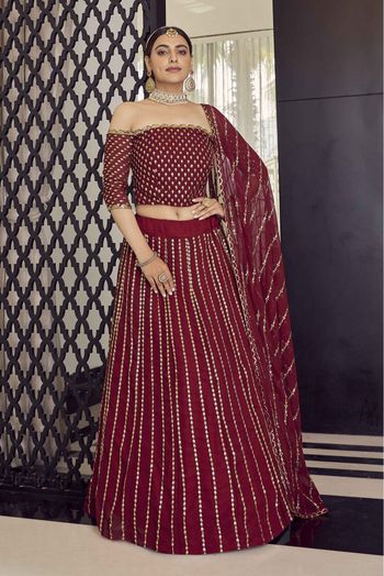 Georgette Sequins Work Lehenga Choli In Maroon Colour - LD4900814