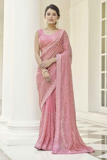 Baby Pink Georgette Saree – SwaaMishka