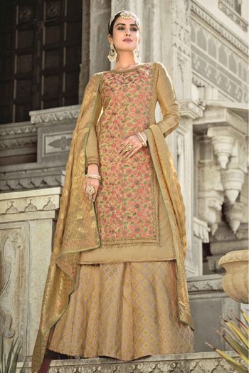 Haandloom Silk Embroidery Lehenga Suit In Beige Colour SM5412861 A