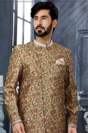 Jacquard Digital Print Sherwani In Multicolour - SH4120537