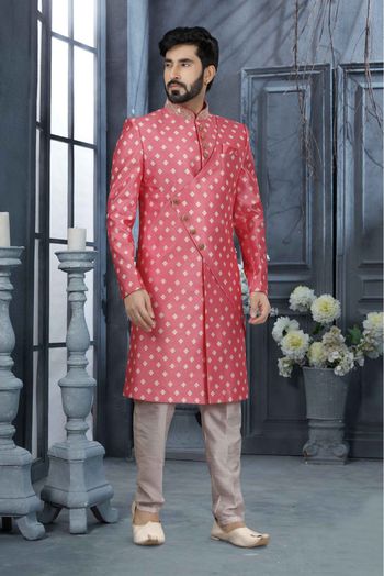 Jacquard Digital Print Sherwani In Pink Colour - SH4120549