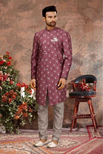 Jacquard Digital Print Sherwani In Pink Colour - SH4120559