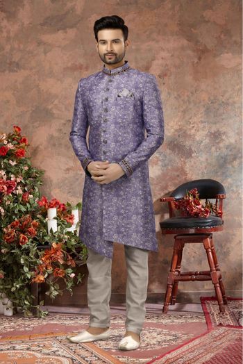 Jacquard Digital Print Sherwani In Violet Colour - SH4120546