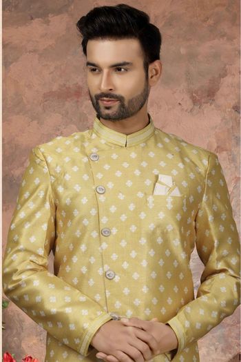 Jacquard Digital Print Sherwani In Yellow Colour - SH4120548