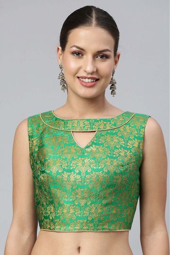 Jacquard Non Padded Blouse In Green Colour - BL1391272