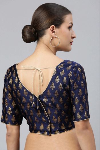 Jacquard Non Padded Blouse In Navy Blue Colour - BL1391274