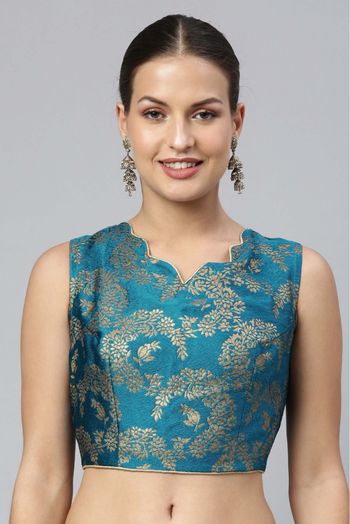 Jacquard Non Padded Blouse In Teal Colour - BL1391273