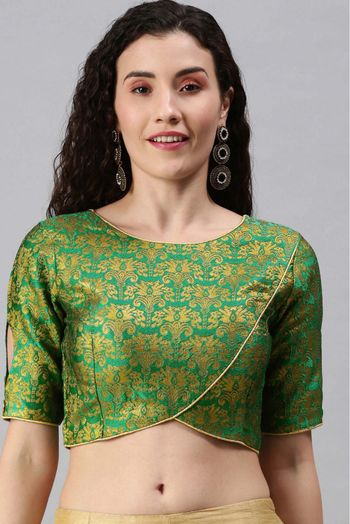 Jacquard Padded Blouse In Green Colour - BL1391258