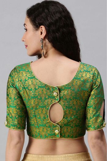Jacquard Padded Blouse In Green Colour - BL1391258