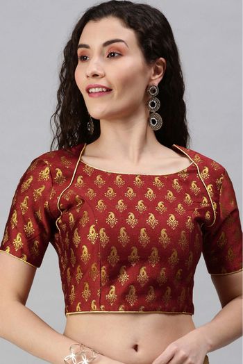 Jacquard Padded Blouse In Maroon Colour - BL1391261