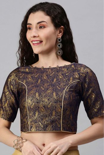 Jacquard Padded Blouse In Navy Blue Colour - BL1391262