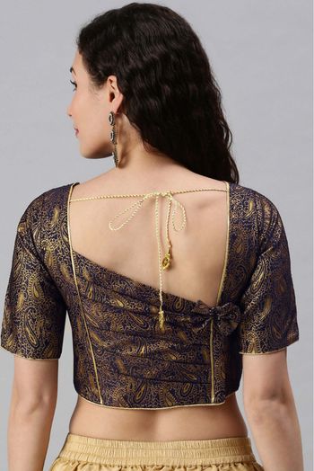 Jacquard Padded Blouse In Navy Blue Colour - BL1391262