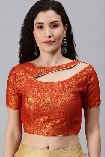 Jacquard Padded Blouse In Orange Colour - BL1391264