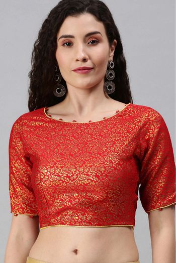 Jacquard Padded Blouse In Red Colour - BL1391268