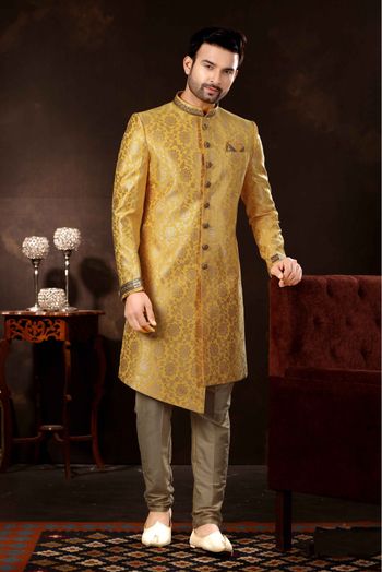 Jacquard Sherwani In Gold Colour - SH4120566