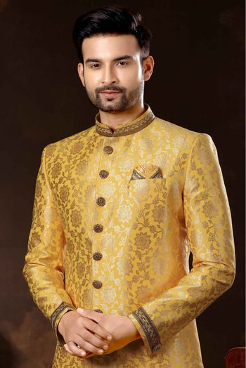 Jacquard Sherwani In Gold Colour - SH4120566