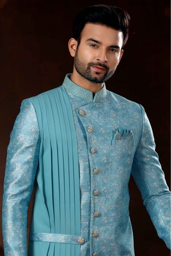 Jacquard Sherwani In Sky Blue Colour - SH4120585