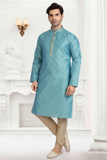 Jacquard Silk Kurta Pajama In Blue Colour - KP5413122