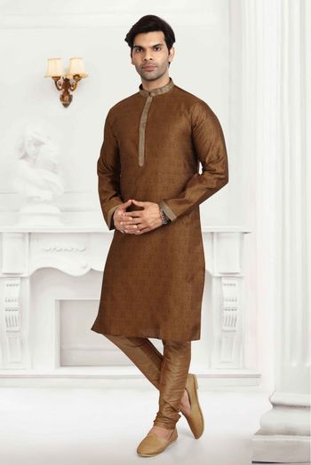 Jacquard Silk Kurta Pajama In Brown Colour - KP5413125