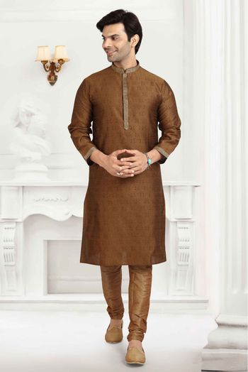 Jacquard Silk Kurta Pajama In Brown Colour - KP5413125