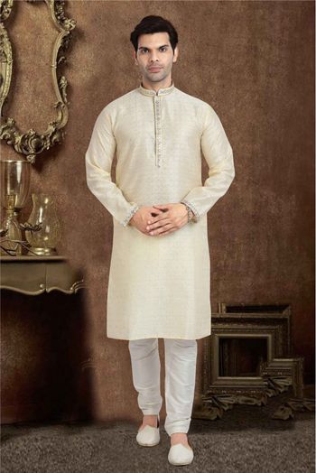 Jacquard Silk Kurta Pajama In Cream Colour - KP5413115