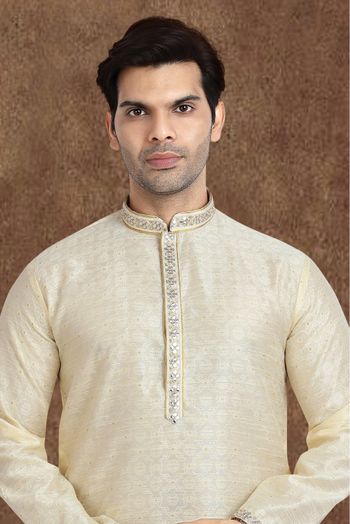 Jacquard Silk Kurta Pajama In Cream Colour - KP5413115