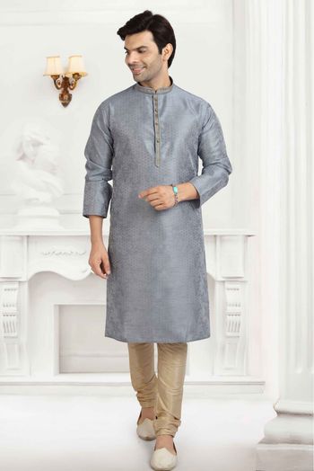 Jacquard Silk Kurta Pajama In Grey Colour - KP5413120