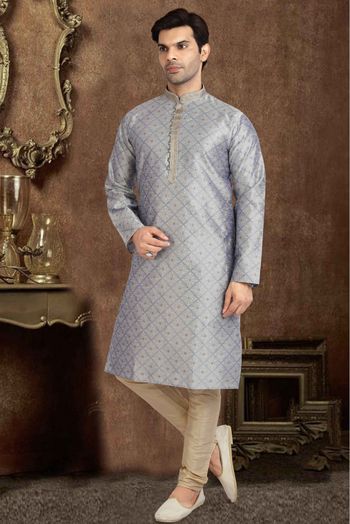Jacquard Silk Kurta Pajama In Grey Colour - KP5413121