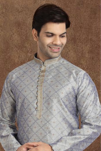 Jacquard Silk Kurta Pajama In Grey Colour - KP5413121