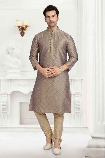 Jacquard Silk Kurta Pajama In Grey Colour - KP5413123