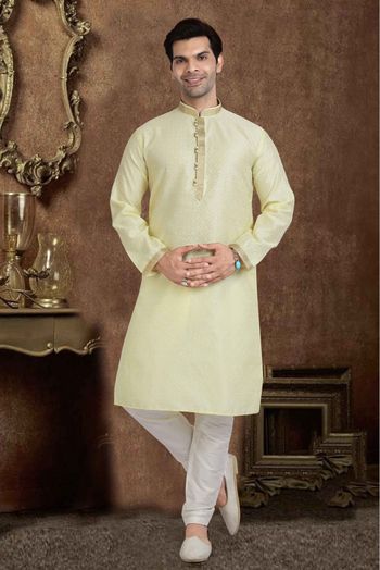 Jacquard Silk Kurta Pajama In Lime Yellow Colour - KP5413112