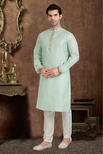 Jacquard Silk Kurta Pajama In Pista Green Colour - KP5413114