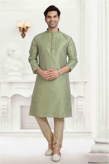 Jacquard Silk Kurta Pajama In Pista Green Colour - KP5413118