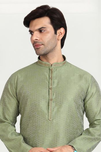 Jacquard Silk Kurta Pajama In Pista Green Colour - KP5413118