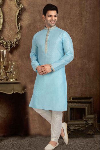 Jacquard Silk Kurta Pajama In Sky Blue Colour - KP5413116