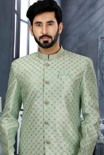 Jacquard Thread Work Sherwani In Green Colour - SH4120531